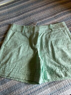 LOFT Mint Eyelet Bermuda Shorts